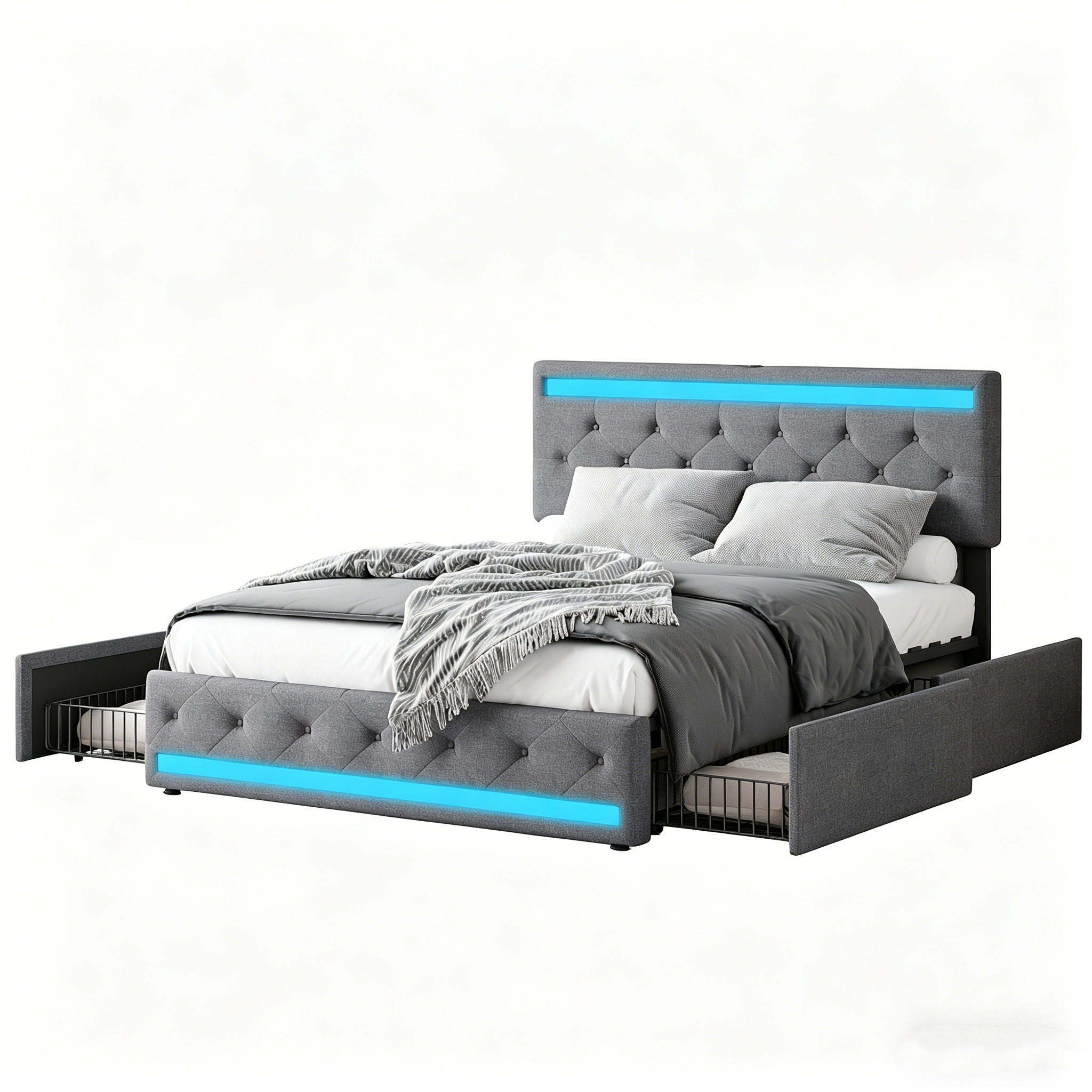 POLSTERBETT Doppelbett 140x200 mit LED und 4 Schubladen Dunkelgrau - Grau, Holz (140/200cm) - PARAFTA HOME