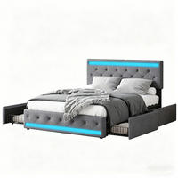 POLSTERBETT Doppelbett 140x200 mit LED und 4 Schubladen Dunkelgrau - Grau, Holz (140/200cm) - PARAFTA HOME