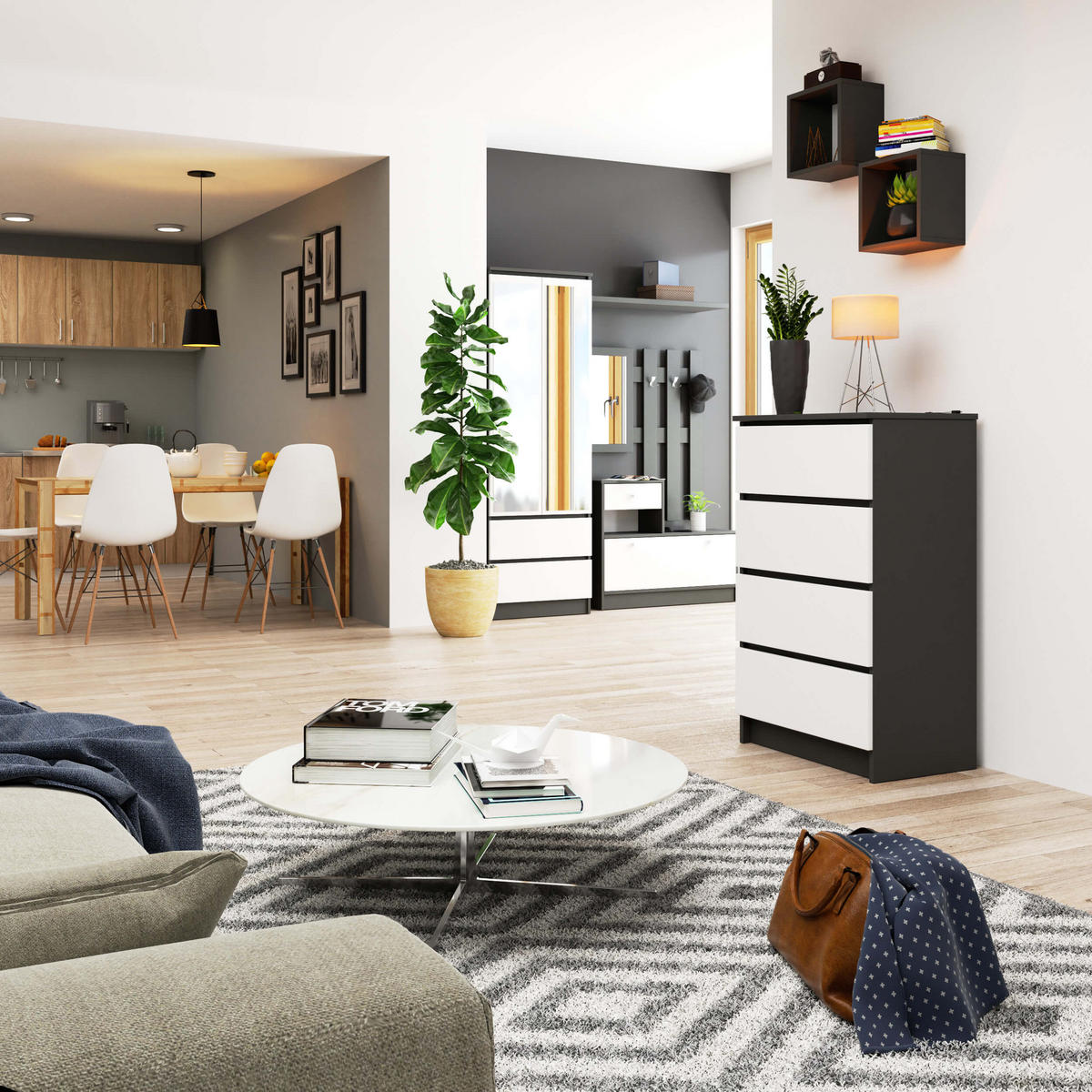 KOMMODE Graphit Grau, Weiß 99/60/40 - Weiß, Holzwerkstoff (60/99/40cm) - RAUMHIRSCH FURNITURE