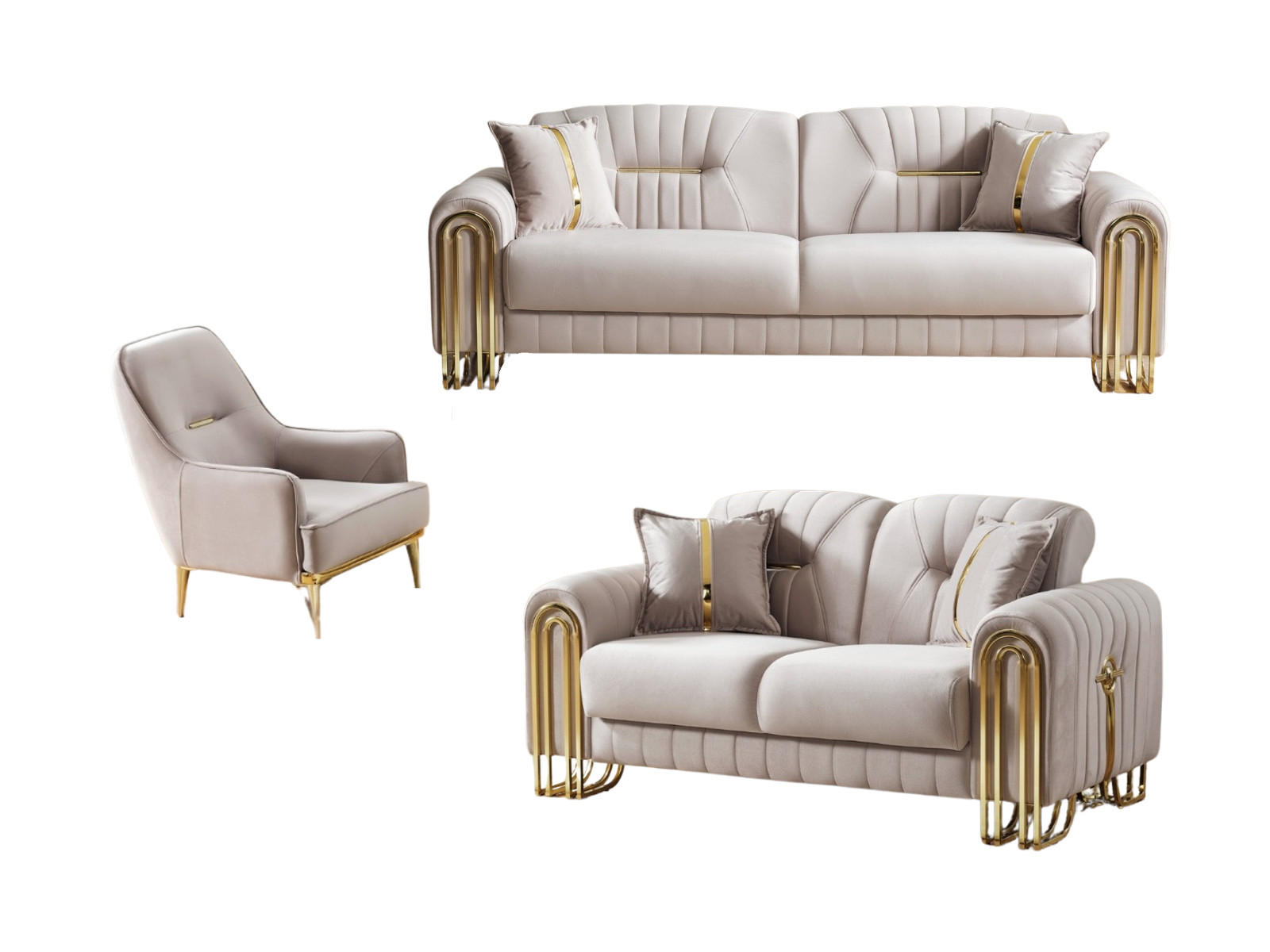 SITZGARNITUR Bogota, Beige Stellvariante 3+2+1 - Beige, Holzwerkstoff/Metall (240/87/98cm)