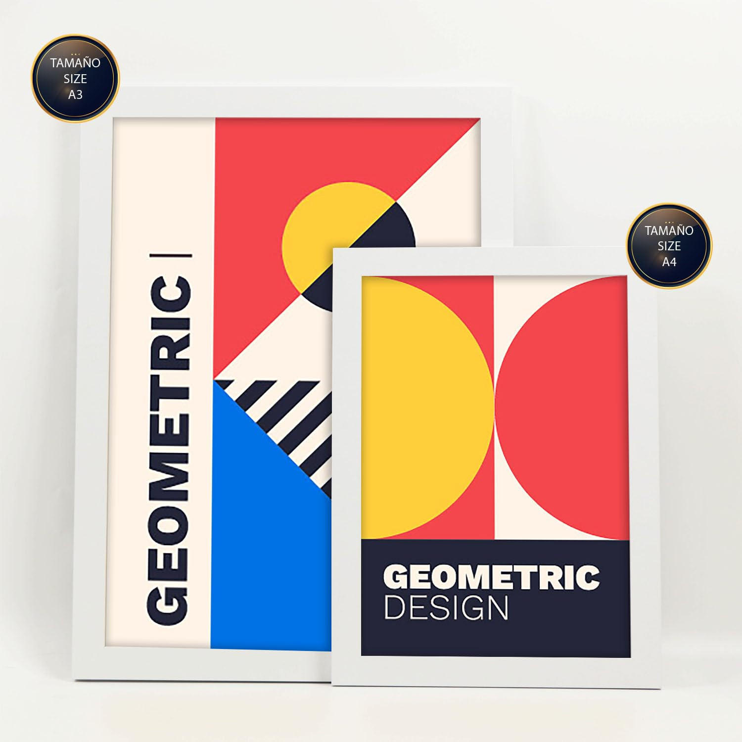 POSTER Set Mit 6 Drucken Im Bauhaus 5 Geometrische Designkollektion Drucke Mit Frames Ästhetische Dekorative Rahmen Für Zuhause A3 & A4 Weißer Rahmen - Weiß, Papier (29/3cm) - Nacnic