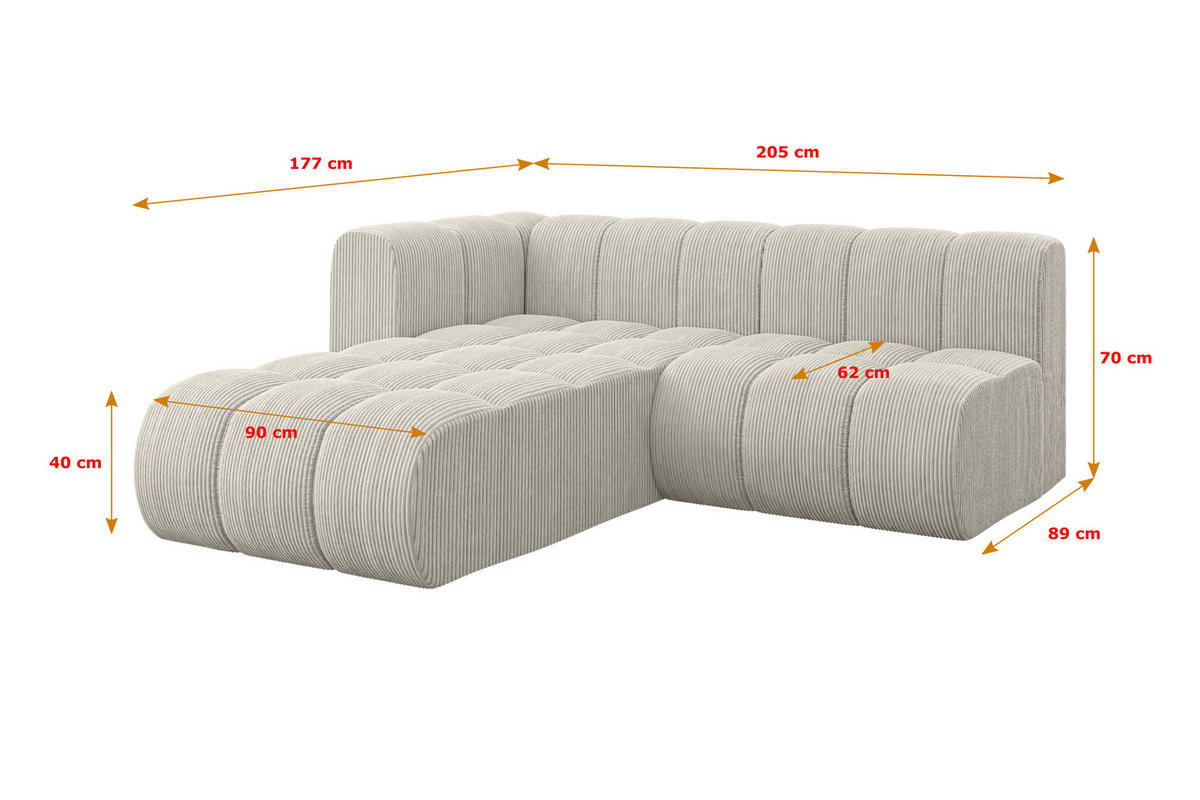 ECKSOFA modulares Sofa Darnel-L1 - 205x177x70 cm Creme - Hellgrau/Creme, Holzwerkstoff/Textil (205/177cm) - ALTDECOR