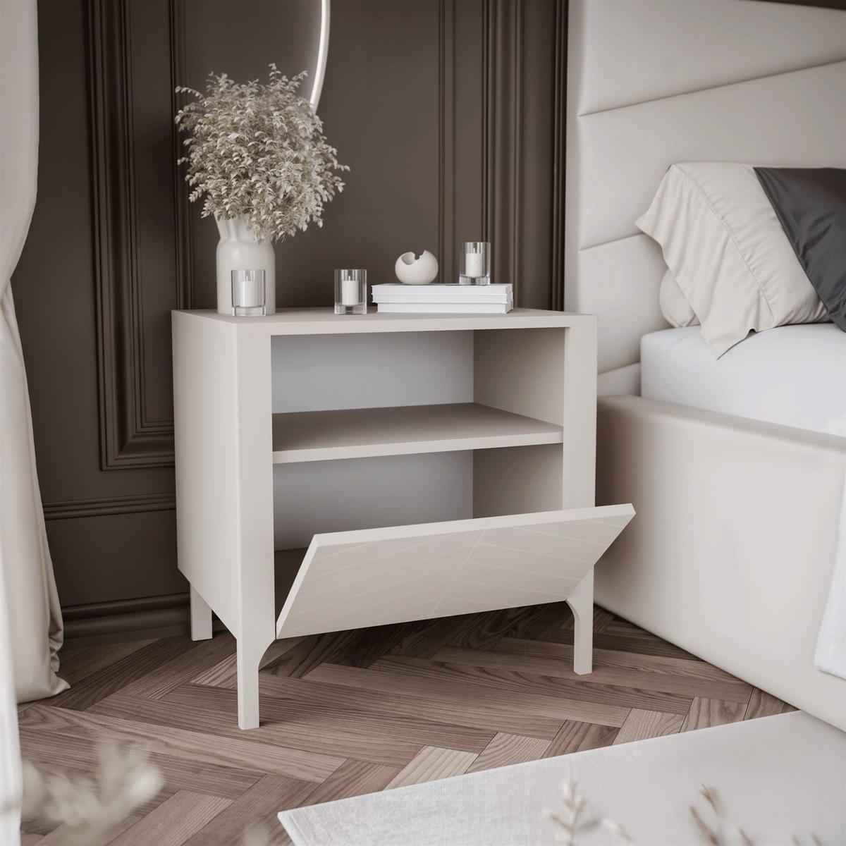 Nachttisch LUMI, Kaschmir - Kaschmir, Holzwerkstoff (54/57/41cm) - Lookway