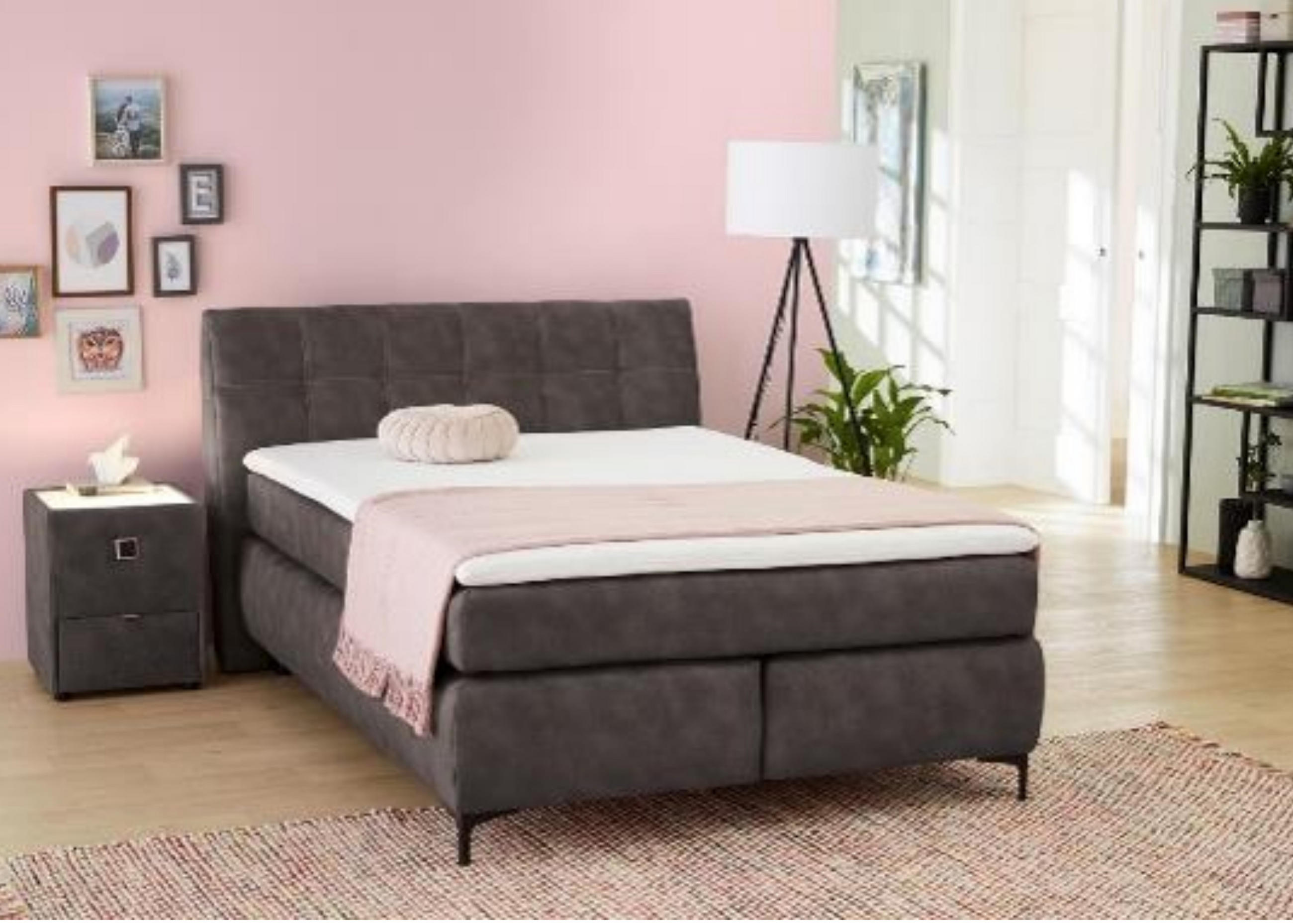 BOXSPRINGBETT 140x200 cm mit Bonell-Federkernmatratze H2 inkl. Topper, Bonell-Federkernpolsterung, Mikrofaser-Bezug in Dunkelgrau / 20007 - Dunkelgrau/Schwarz, Textil/Metall (140/200cm) - luma-home