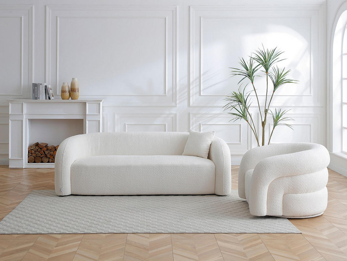 SOFAGARNITUR ohne Schlaffunktion - 4 -Sitzer - Polyester - weiß - LAPIOTA - Weiß, Textil (220/75/91cm) - Vente-Unique