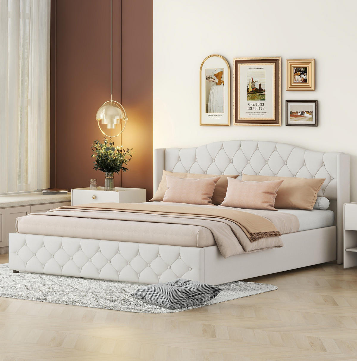 POLSTERBETT 180/200 cm aus Leinenstoff mit hydraulischem Bettkasten und großem Stauraum, Beige - Beige, Textil (180/200cm) - Redom