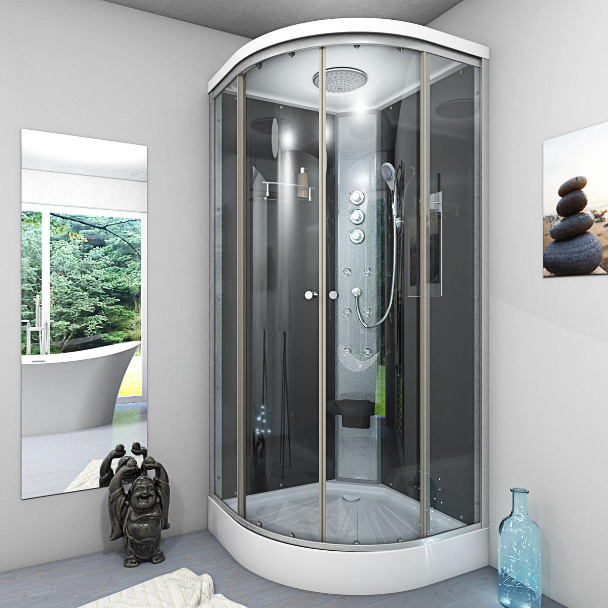 DUSCHE Fertigdusche D10-23T1 Schwarz 100x100 - Schwarz, Glas/Kunststoff (100/100/215cm) - AcquaVapore by Sandra Jentho