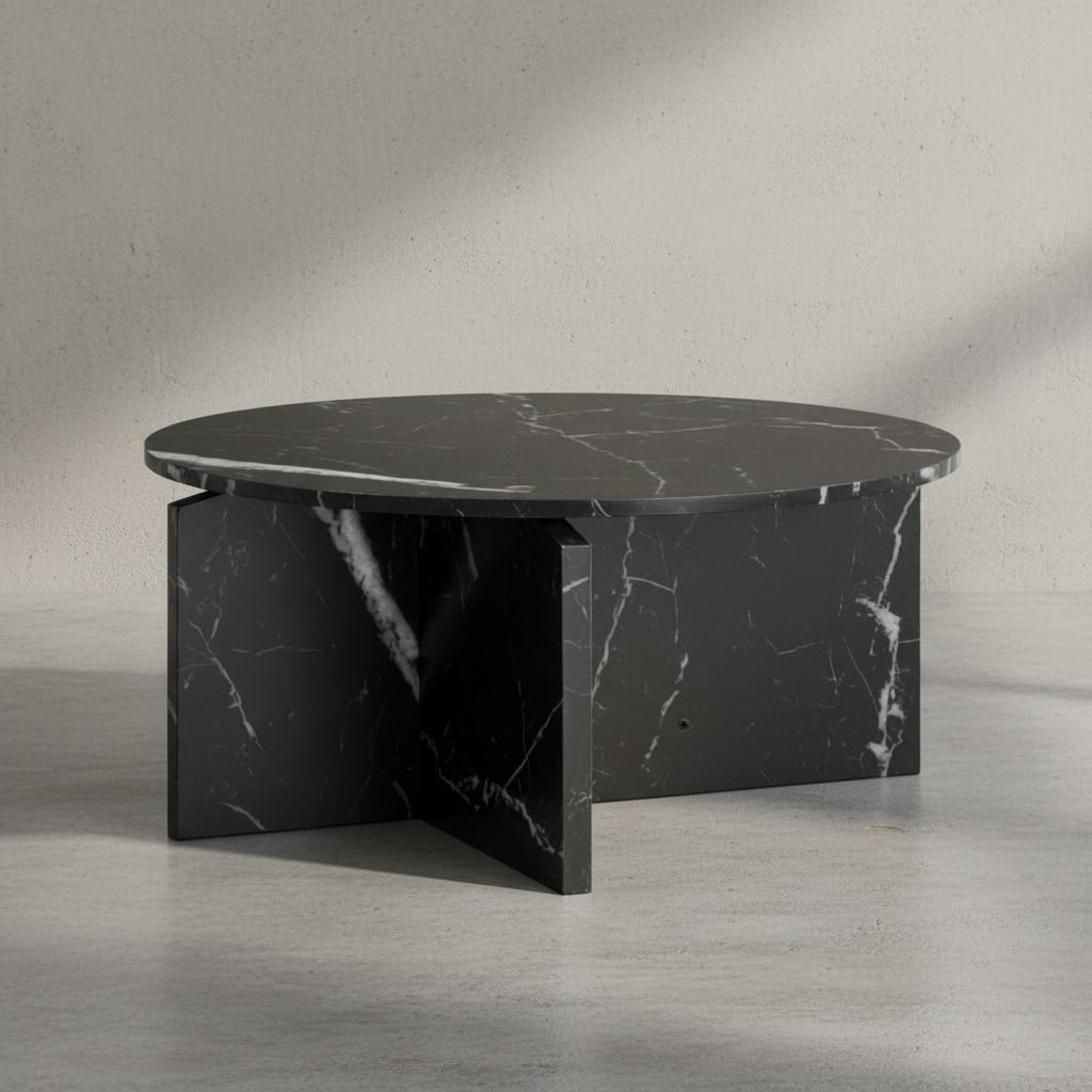 COUCHTISCH rund in Stein-Optik – modernes Design in Großformat, Schwarz 70x70x33 cm - Schwarz, Holzwerkstoff (70/70/33cm) - KADIMA DESIGN