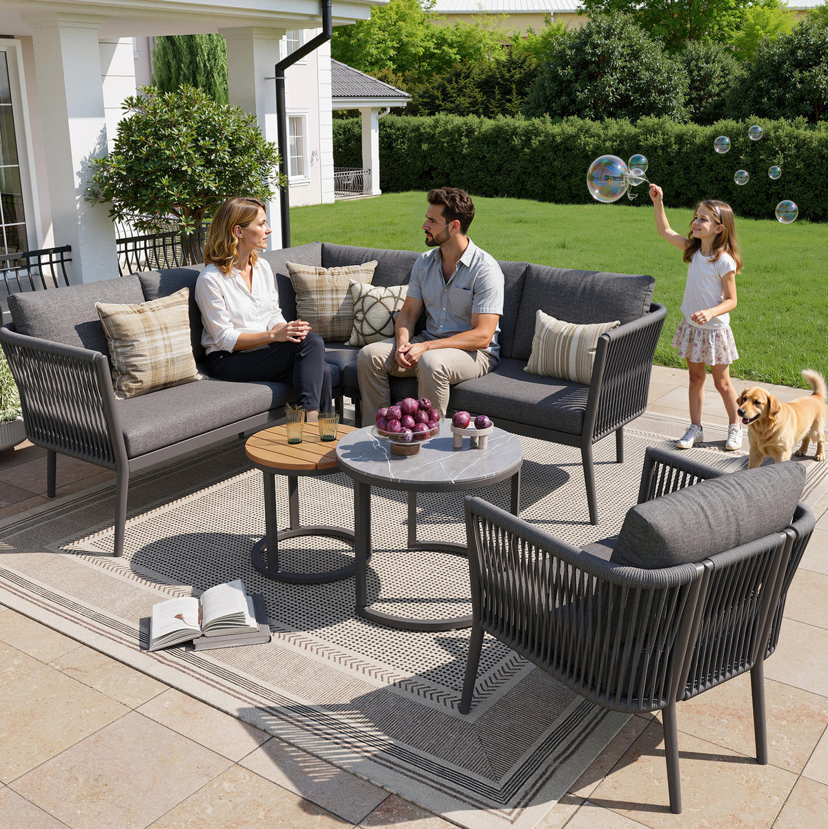 LOUNGEGARNITUR Grau aus Metall und Olefin 6er Set - Grau, Metall - OKMYHOME