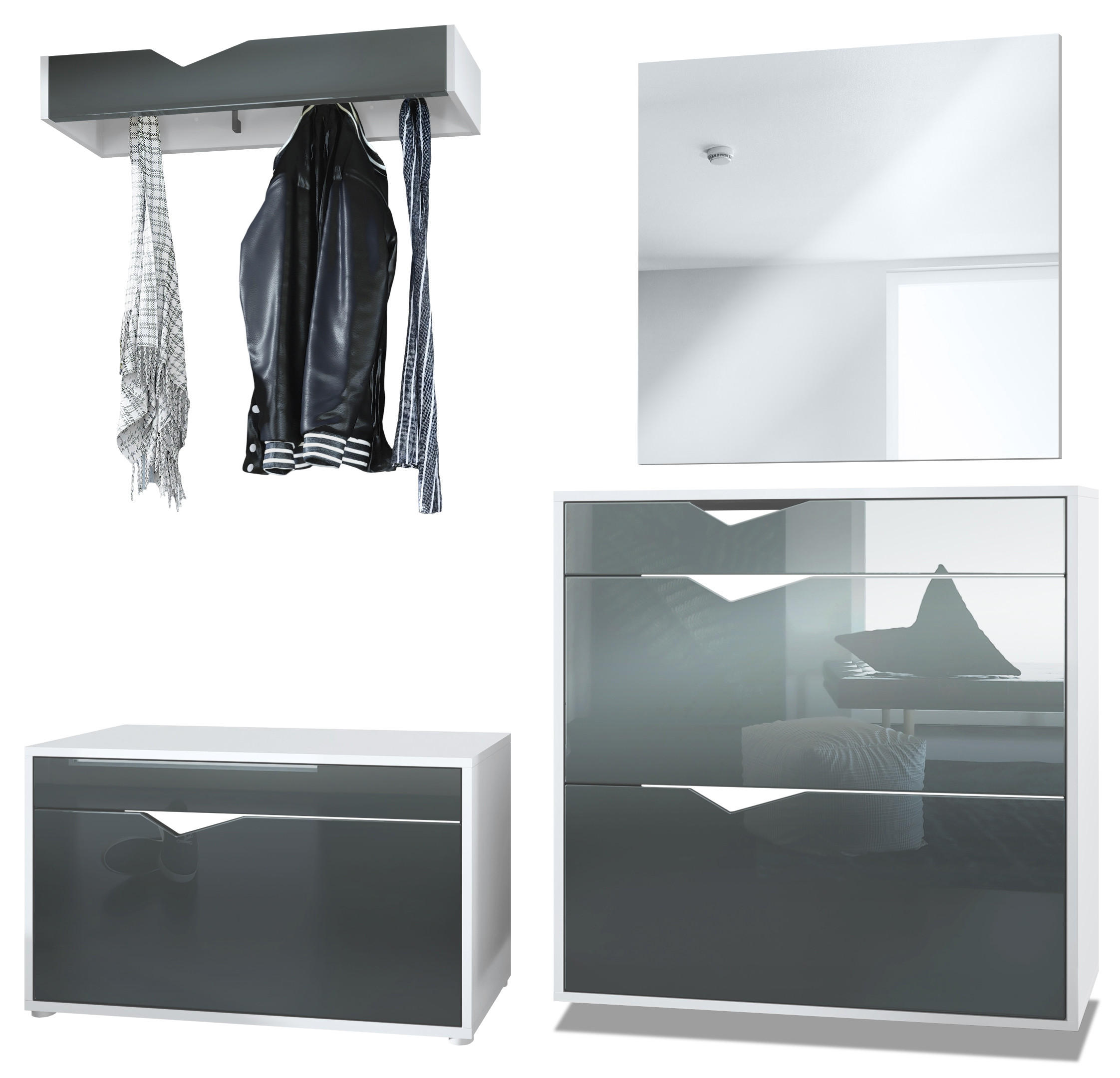 GARDEROBE Kolmio Fronten in Grau Hochglanz - Grau, Holzwerkstoff (190/185/33cm) - Vladon