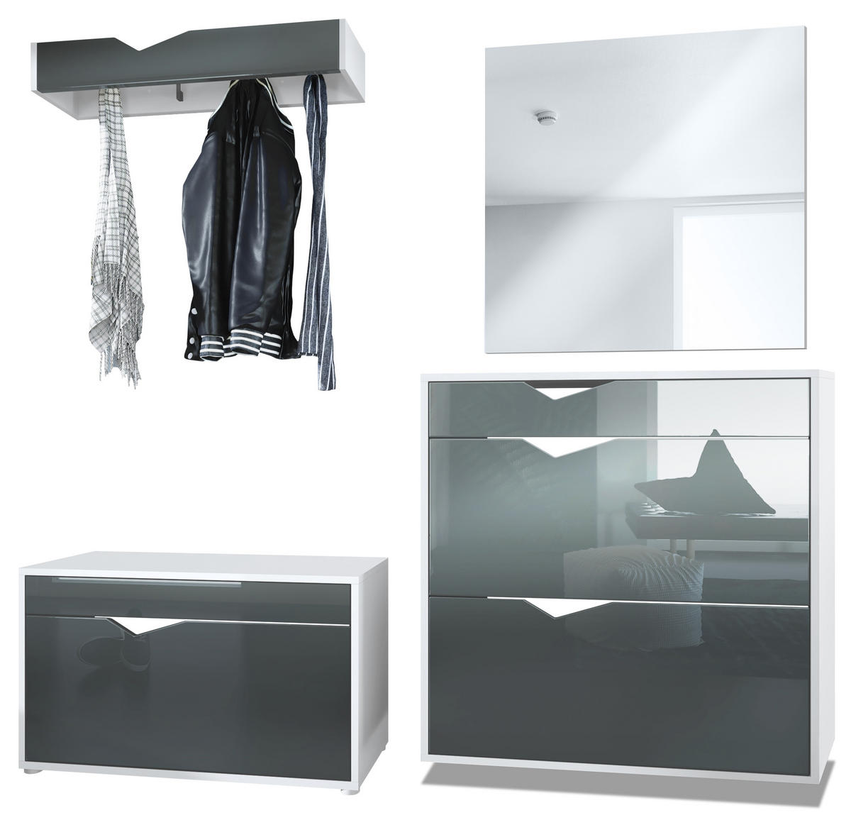 GARDEROBE Kolmio Fronten in Grau Hochglanz - Grau, Holzwerkstoff (190/185/33cm) - Vladon