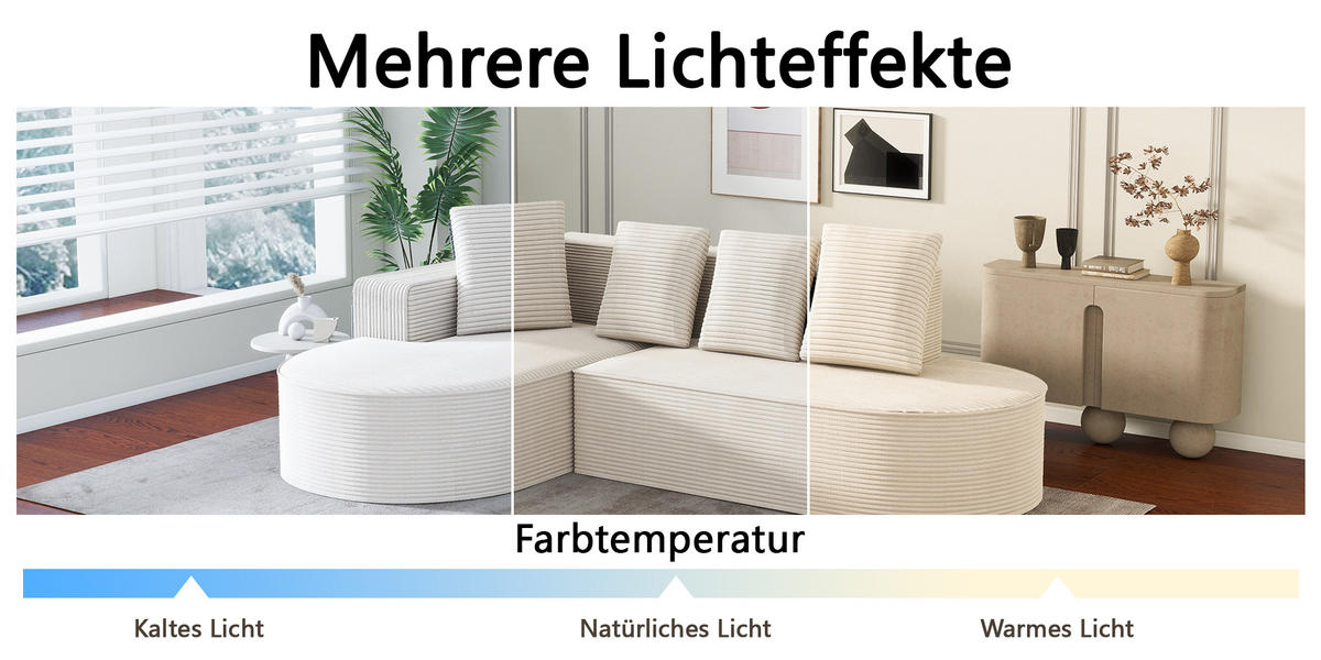 MODULARES Ecksofa Cord Sitzhöhe 40,5 cm 265/165/67 cm Weiß - Weiß, Textil (165/265cm) - Redom