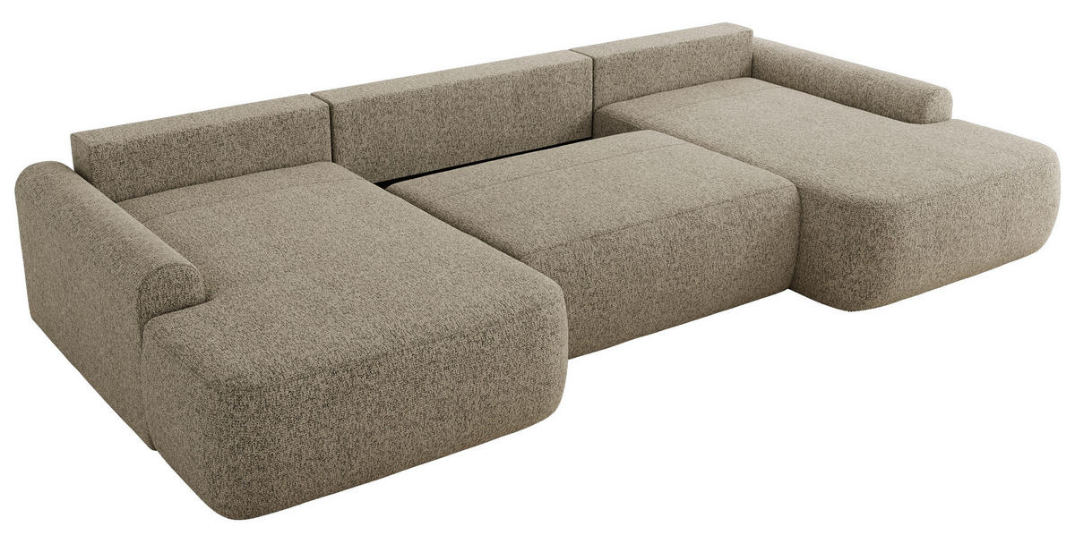 WOHNLANDSCHAFT CUBO U Dunkelbeige Struktur - Ecru/Beige, Kunststoff/Textil (370/100/187cm) - MKS