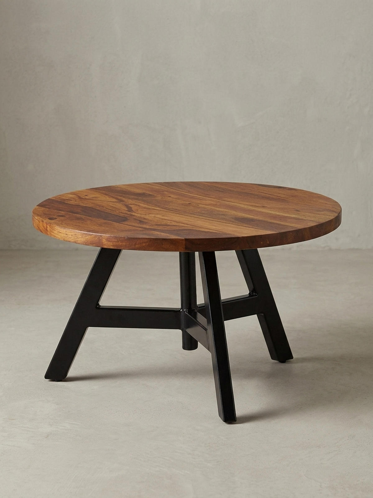 COUCHTISCH aus Sheesham Massivholz mit Metallgestell, Maße 60x60x35 cm - Schwarz/Braun, Holz/Metall (60/60/35cm) - KADIMA DESIGN