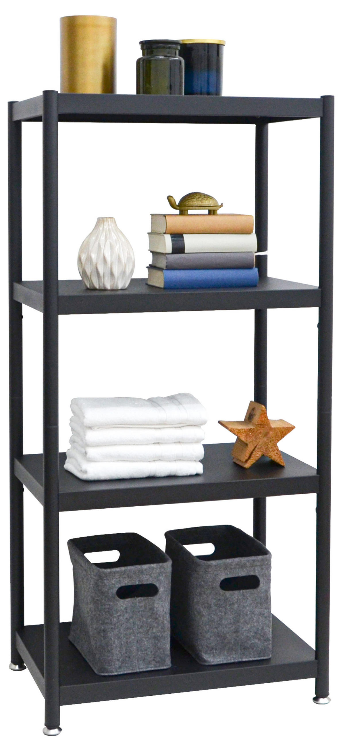METALLREGAL 61x41x130 cm mit 4 Ebenen - Schwarz, Metall (41/130/61cm) - shelfr