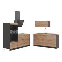 KÜCHENZEILE Fame-Line, Goldkraft Eiche/Anthrazit, 340 cm, AP Eiche - Honigeiche/Anthrazit, Holzwerkstoff (340/153.6/60cm) - Vicco