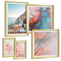 BILDER SET 5er Set - 50x50 cm & 20x30 cm & 40x60 cm Goldrahmen - Abstrakte Pastellmuster - Goldfarben, Kunststoff (40/60cm) - TULUP