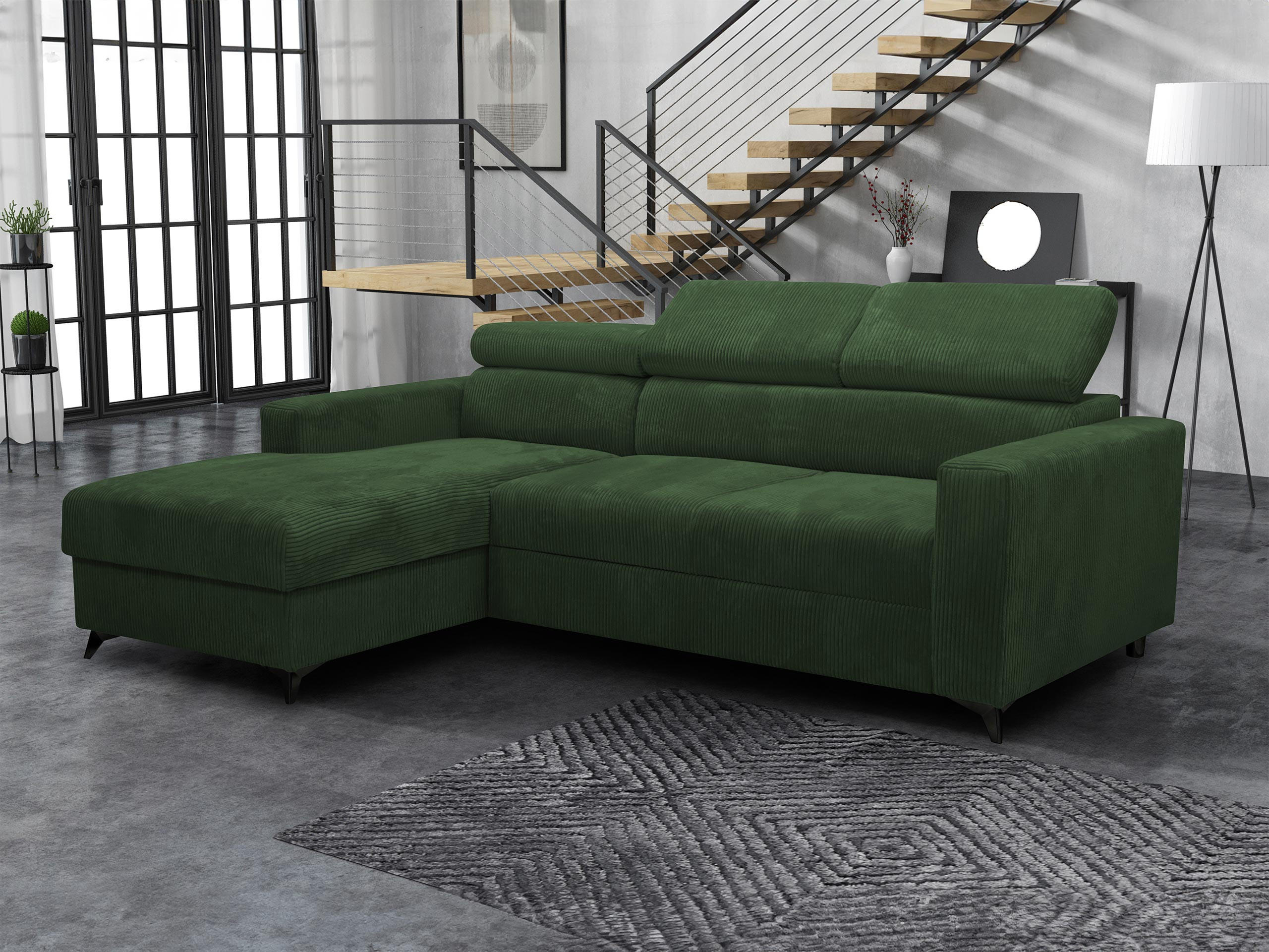 ECKSOFA Milano Premium Cord, Seite: Links LC+2R - Schwarz/Grün, Holz/Textil (236/172cm) - MIRJAN24