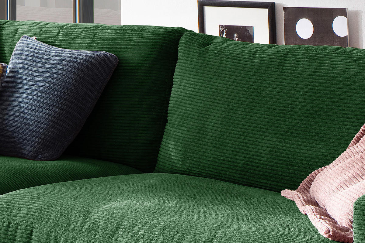 SOFA 3-SITZER MADELINE Smaragdgrün Cord - Smaragdgrün/Dunkelgrün, Textil (290/85/127cm) - KAWOLA