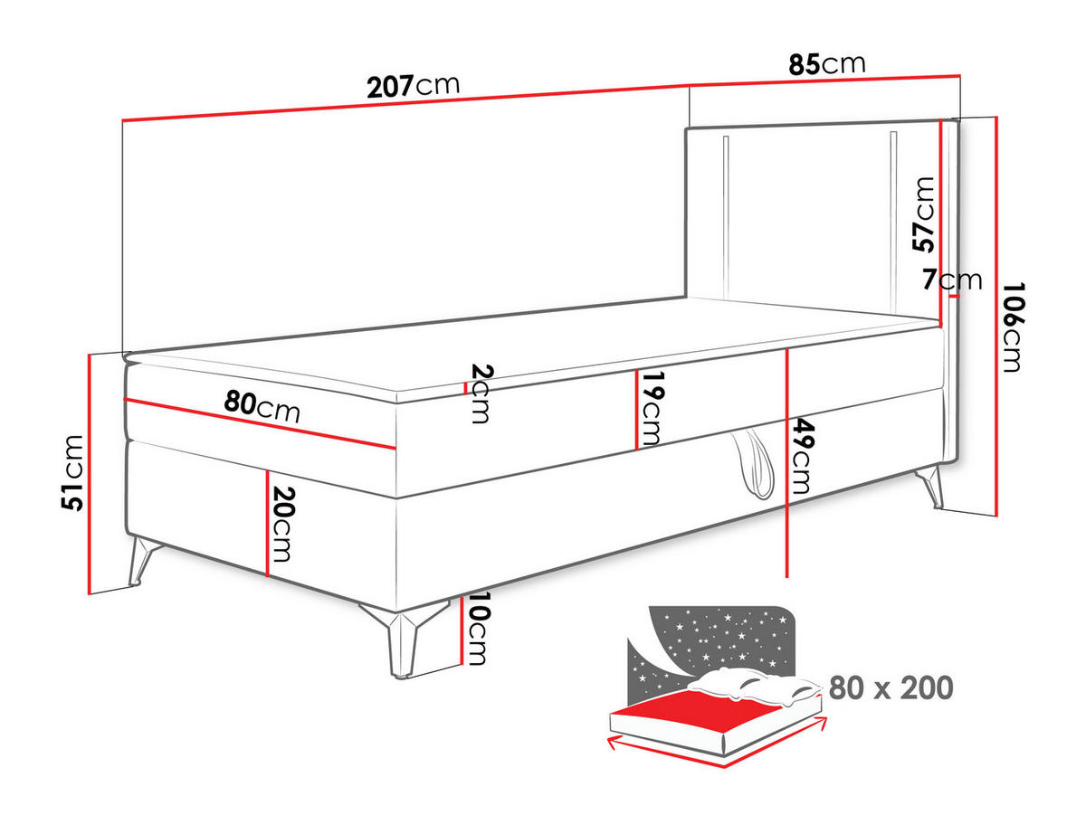 BOXBETT Ono 1, Setite: Links - Beige/Schwarz, Holz/Textil (80/200cm) - MIRJAN24