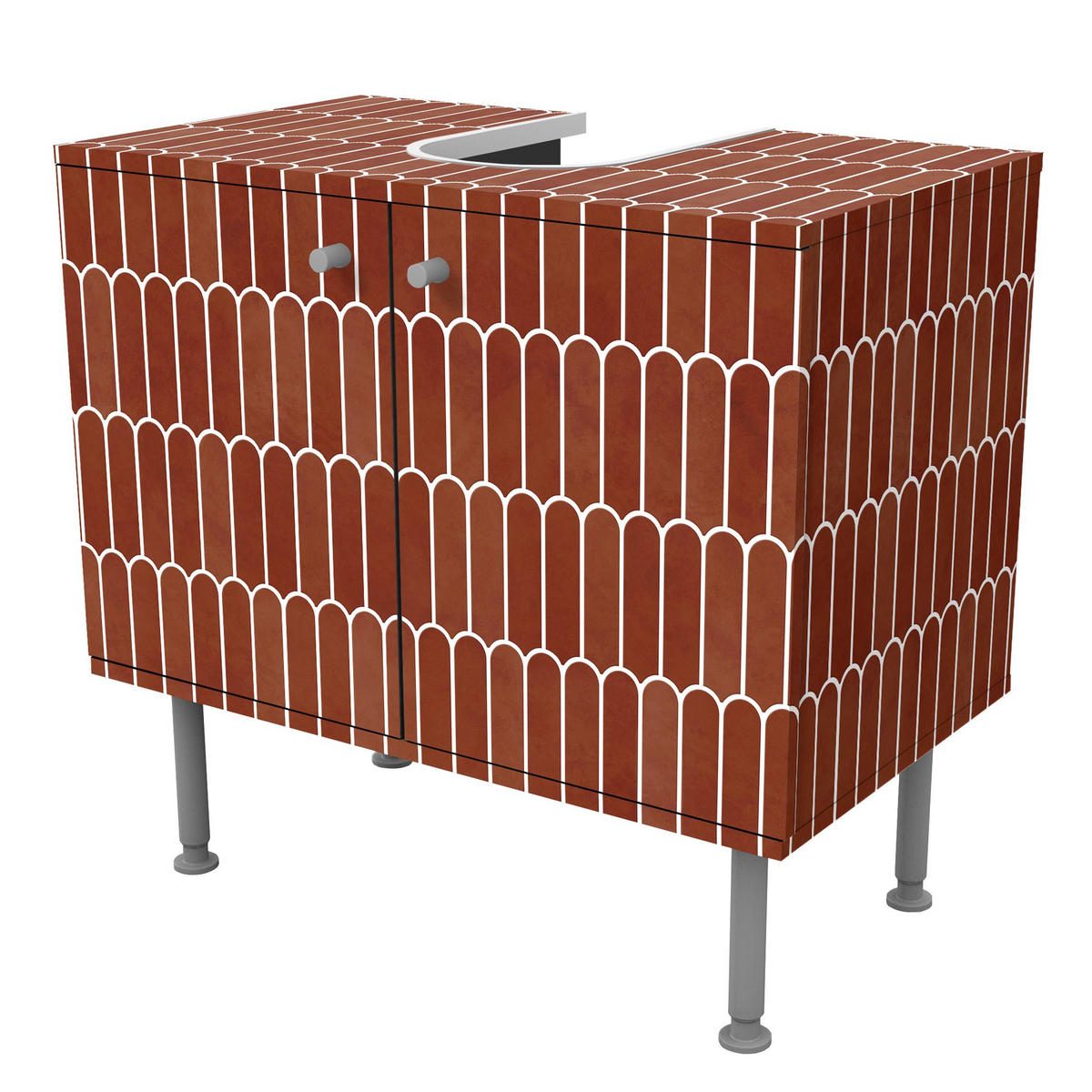 WASCHBECKENUNTERSCHRANK Fischschuppen Fliesen Terracotta 60/55/35 cm - Rot, Holzwerkstoff (60/55/35cm) - Bilderwelten