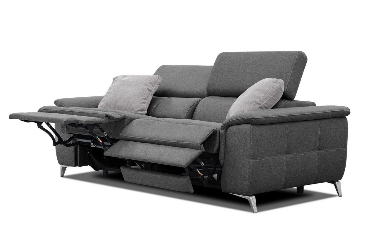 SOFA PLAUEN 3-Sitzer mit 2 Relaxfunktionen, dunkelgrau - Dunkelgrau/Silberfarben, Holzwerkstoff/Textil (214/83/105cm) - Courtois Laville
