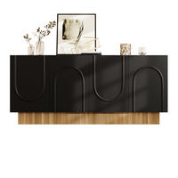 KOMMODE 160/38/75 cm in Schwarz mit 4 Türen und U-Reliefstruktur - Schwarz, Holzwerkstoff (160/75/38cm) - Flora Grace