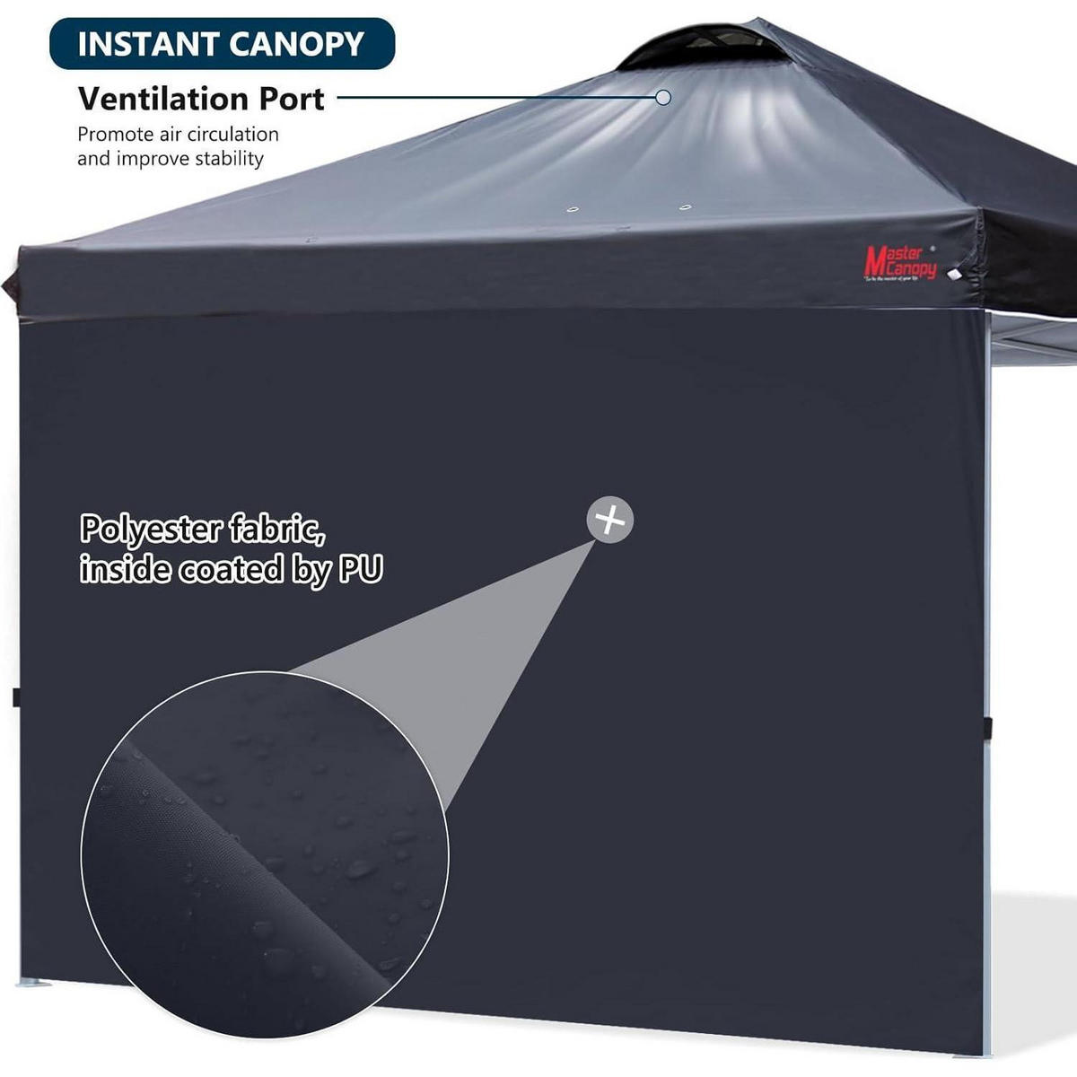FALTPAVILLON 3 x 3 m mit Seitenwand Schwarz - Schwarz, Textil (304.8/266.7/304.8cm)