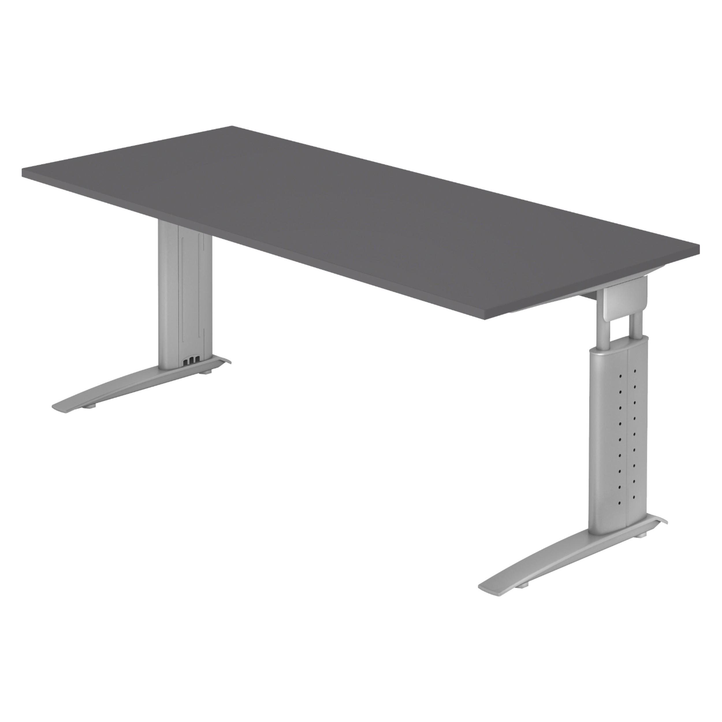 SCHREIBTISCH Serie-U 80/180/74 cm in Graphitfarben/Silberfarbengrau - Silberfarben/Graphitfarben, Holzwerkstoff (80/180/74cm) - bümö