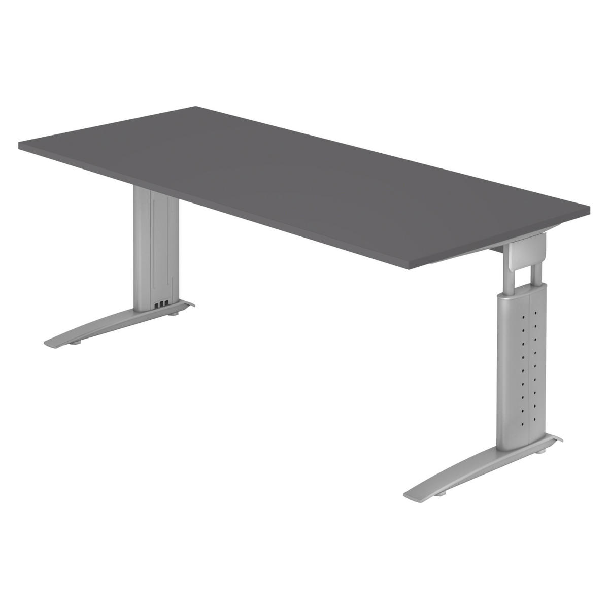 SCHREIBTISCH Serie-U 80/180/74 cm in Graphitfarben/Silberfarbengrau - Silberfarben/Graphitfarben, Holzwerkstoff (80/180/74cm) - bümö