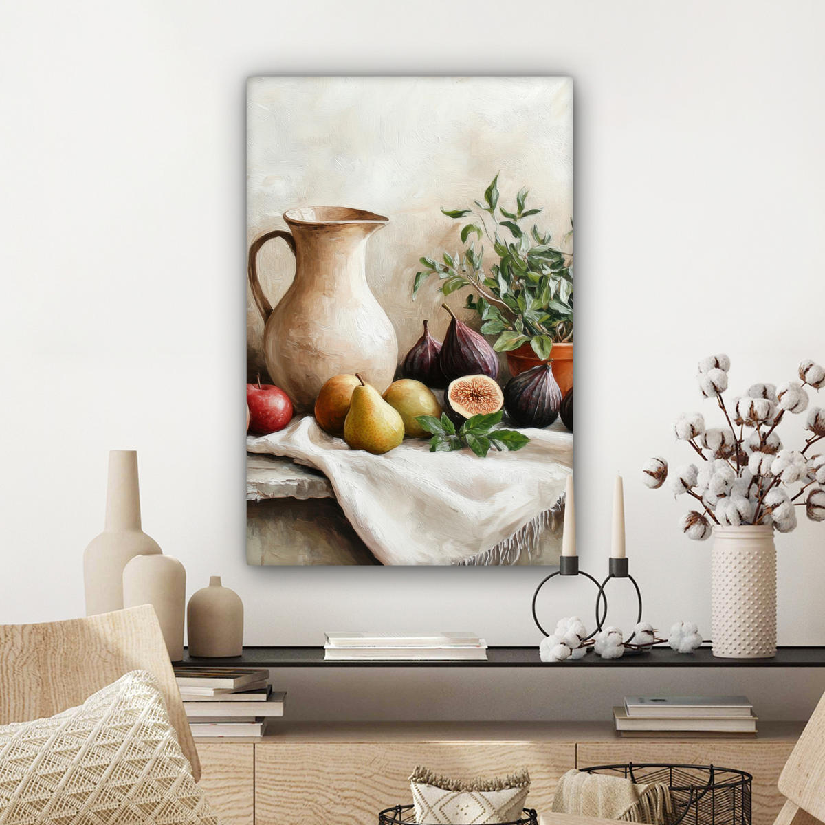 LEINWANDBILD Obst - Kräuter - Ländlich Wanddeko Schlafzimmer 60x90 cm - Naturfarben, Textil (60/90cm) - MuchoWow