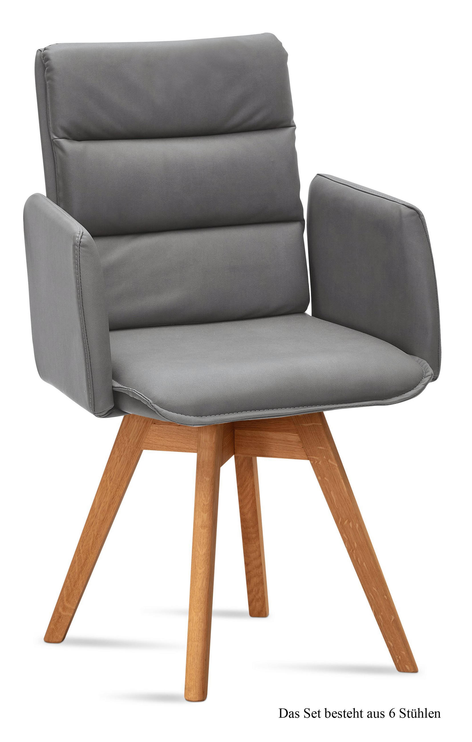 ARMLEHNSTUHL drehbar (6er-Set) Dorri 52x92x60 Eiche geölt/Grau - Eichefarben/Grau, Kunststoff (60/92/52cm) - 58aufmkessel