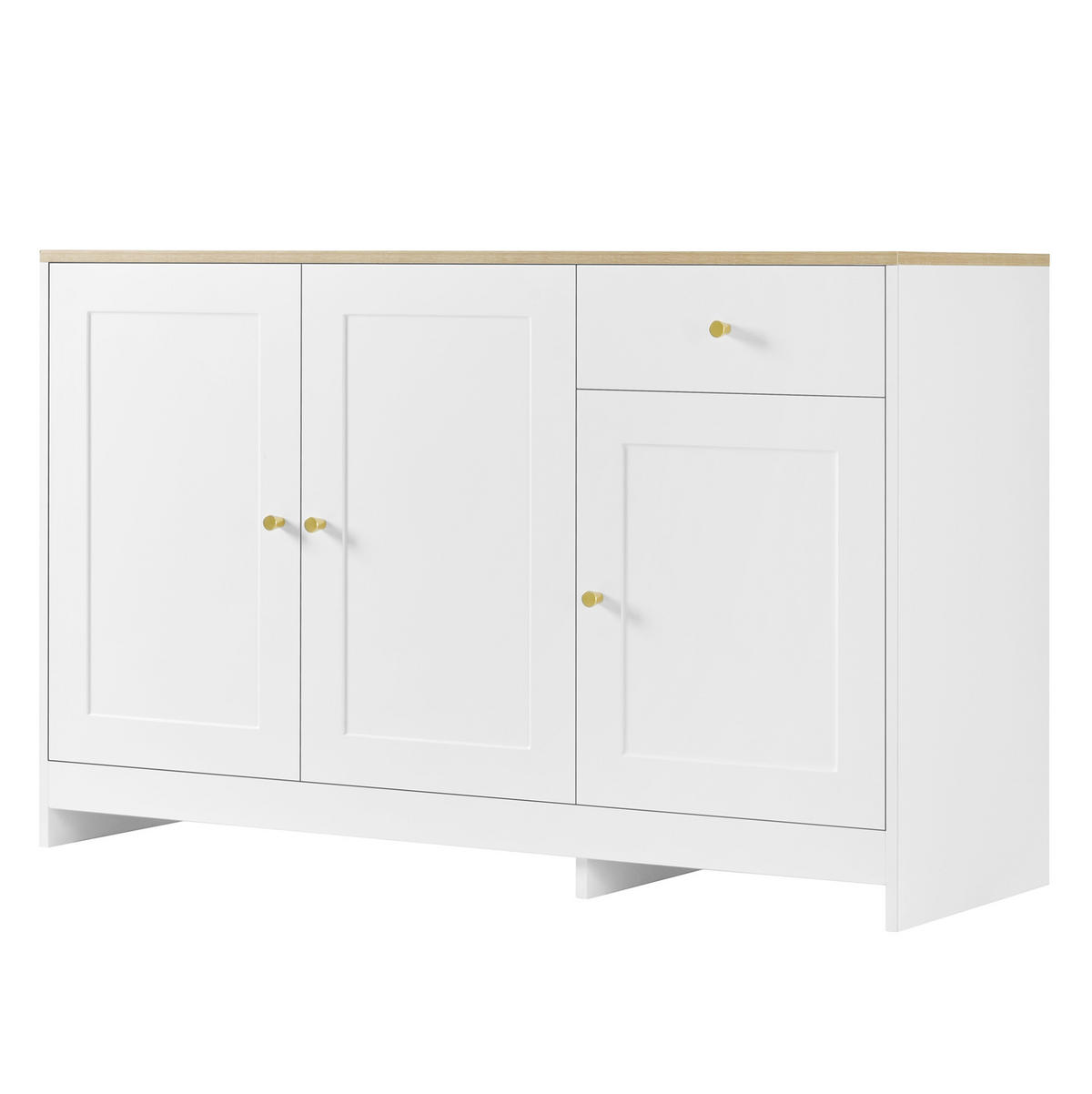 SIDEBOARD aus MDF und Spanplatte 120x40x75 cm Weiß/Natur mit 3 Türen, Schublade und verstellbaren Einlegeböden - Weiß, Holzwerkstoff (120/75/40cm) - Modfu