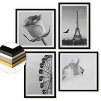 WANDBILDER 4er-Set - 50x50 cm & 40x60 cm Schwarzer Rahmen - Rose Eiffelturm Pferd Riesenrad S/W - Schwarz, Kunststoff (50/50cm) - ArtPrintCave