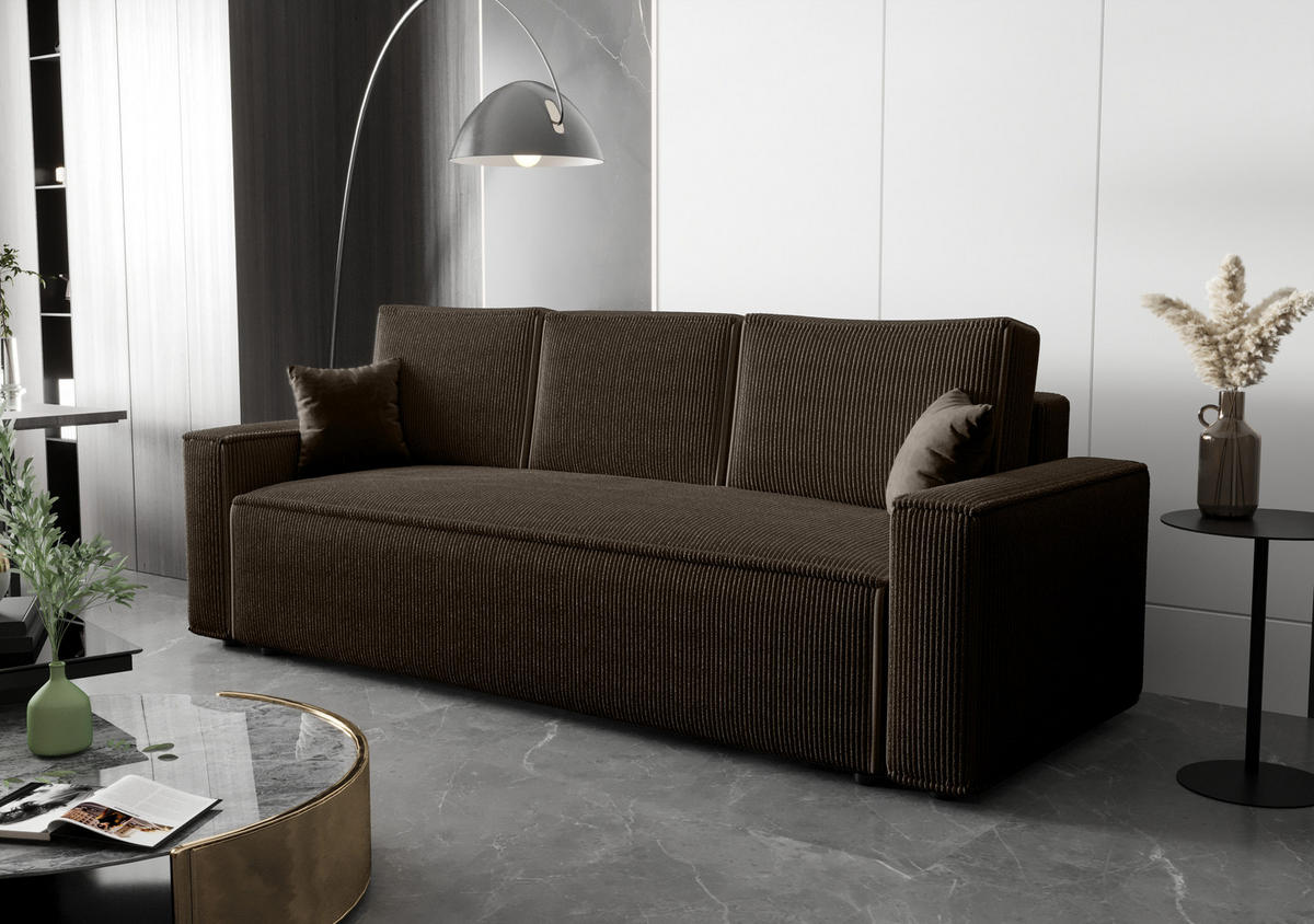 SOFA AMBRO Poso 06 mit Schlaffunktion, Dunkelbraun, Sofa mit Stauraum - Braun, Textil (90/85/230cm) - Bedante