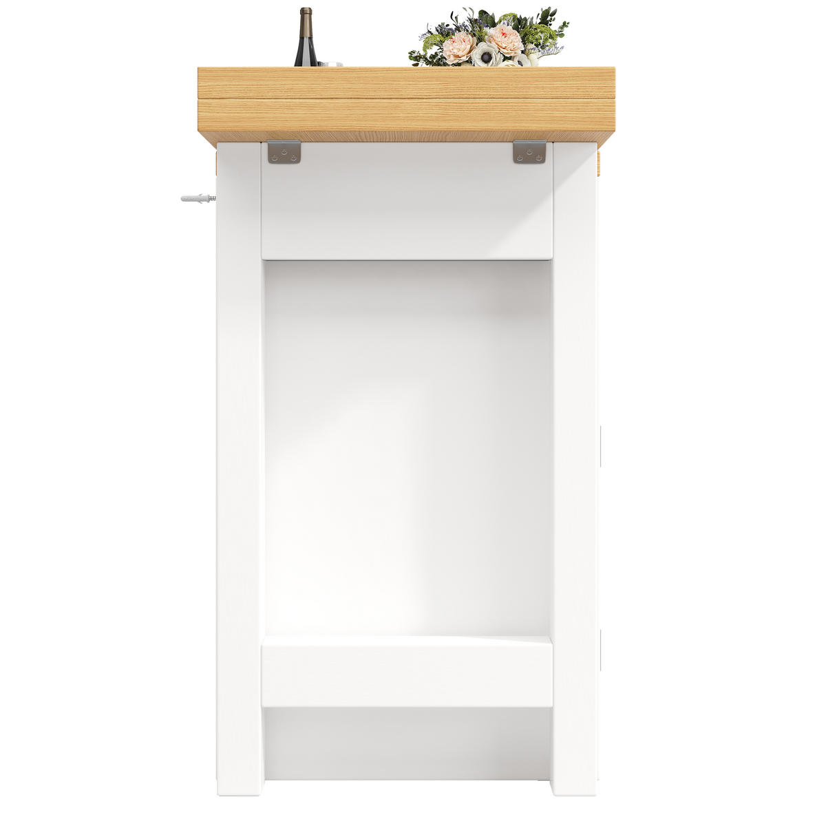 KÜCHENINSEL Ausziehbar 120 194cm 360° Drehbar Glastüren Weiß Schwarz - Weiß, Metall (120/73.5/40cm) - FLIEKS