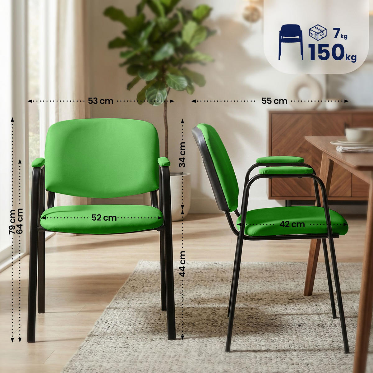 BESUCHERSTUHL 4er Set Lederlook Grün - Grün, Textil/Metall (53/79/55cm) - CLP