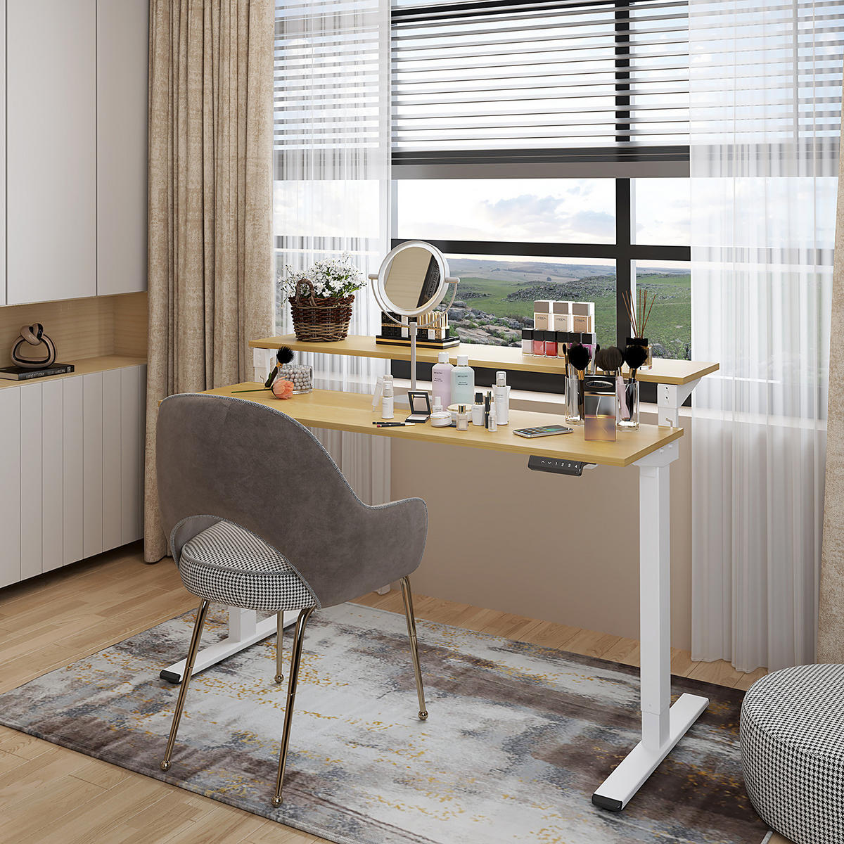 SCHREIBTISCH - Höhenverstellbar - Eiche Dekor / Weiß - Braun/Weiß, Holzwerkstoff/Metall (40/140/73cm) - home24