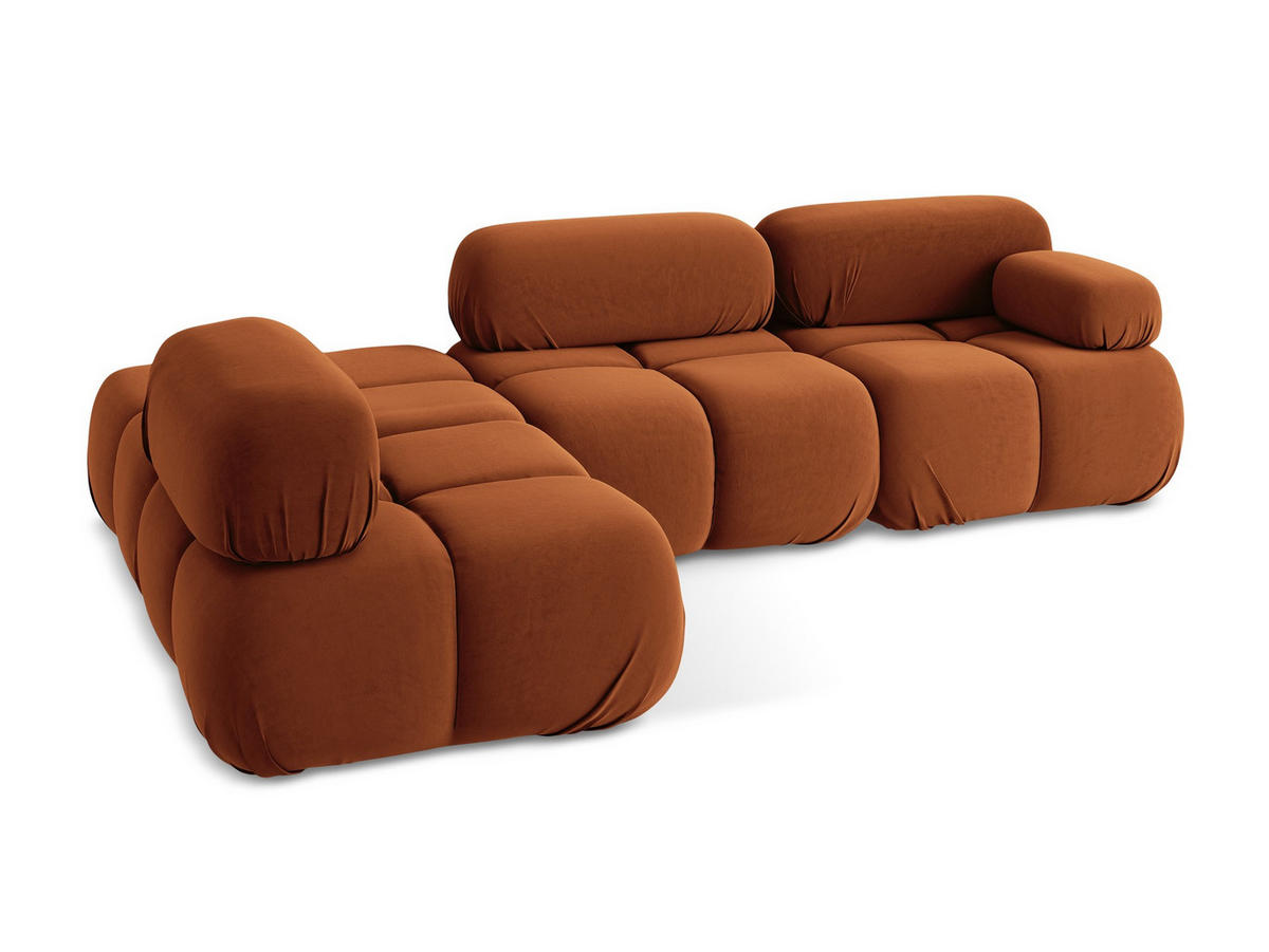 ECKSOFA Links Samt Stoff Orange - Beige/Terra cotta, Kunststoff/Textil (190/285cm) - Makamii