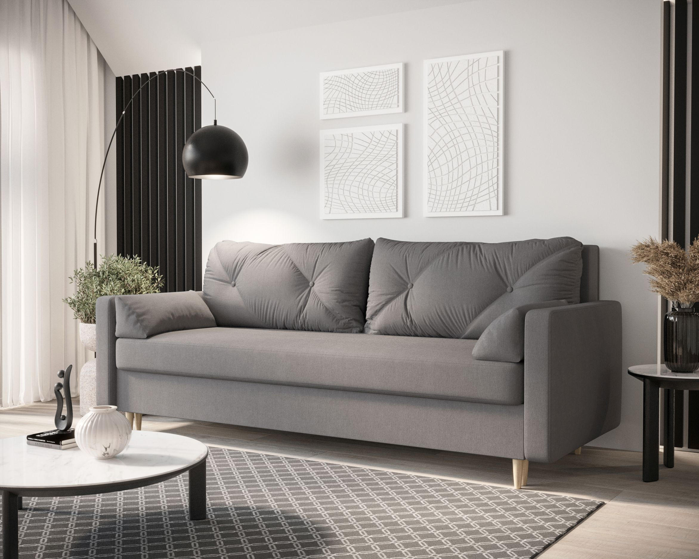 SOFA ASTRA mit Schlaffunktion COSMIC 160 mit Stauraum - Grau, Textil (90/88/228cm) - Bedante
