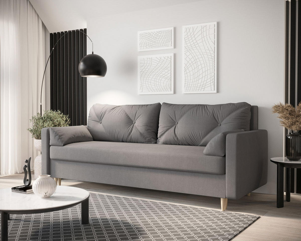 SOFA ASTRA mit Schlaffunktion COSMIC 160 mit Stauraum - Grau, Textil (90/88/228cm) - Bedante