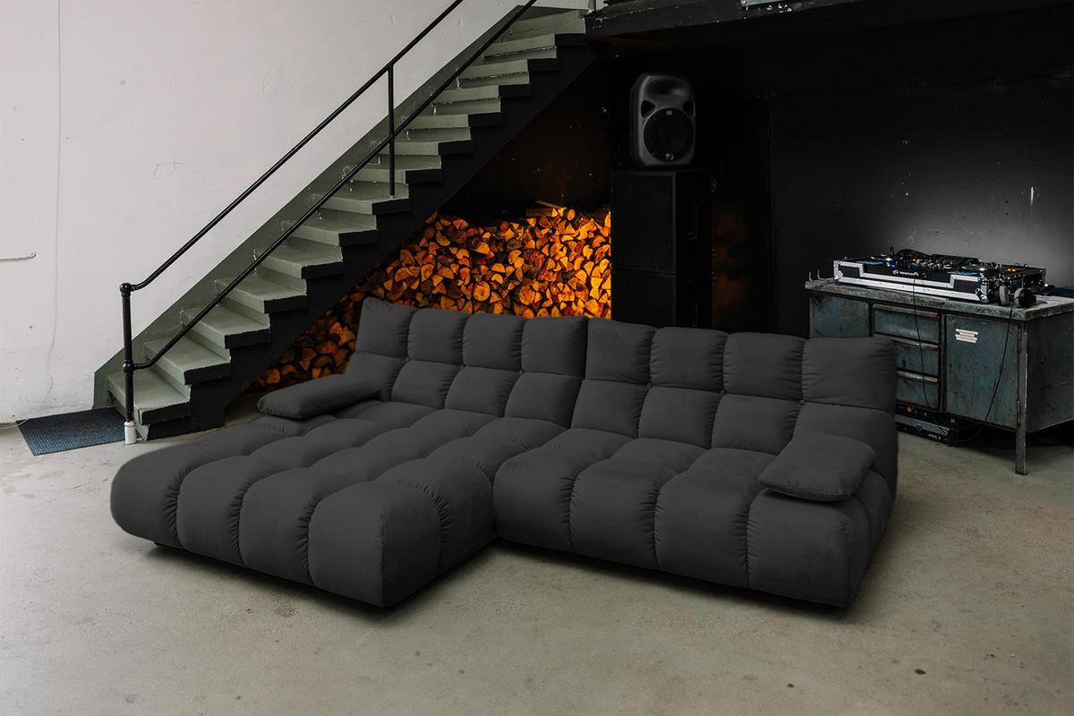 ECKSOFA VIVIEN Schwarz Velvet - Schwarz, Kunststoff/Textil (290/178cm) - KAWOLA