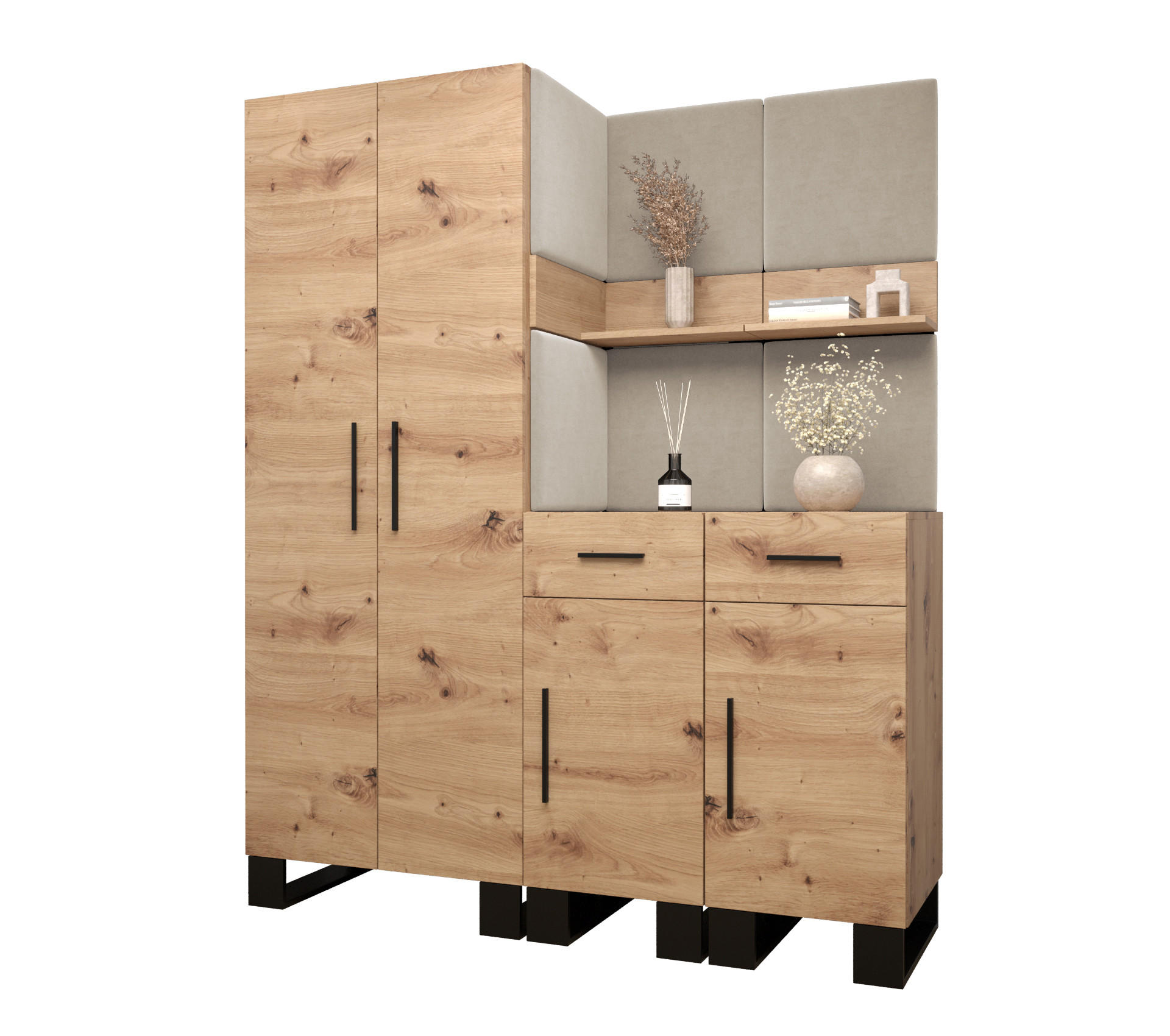 GARDEROBEN-SET 196/158/45,6 - Creme/Schwarz, Holz/Kunststoff (158/196/45.6cm) - Abiks Möbel