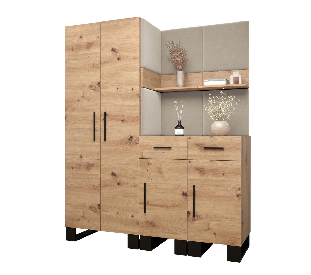 GARDEROBEN-SET 196/158/45,6 - Creme/Schwarz, Holz/Kunststoff (158/196/45.6cm) - Abiks Möbel