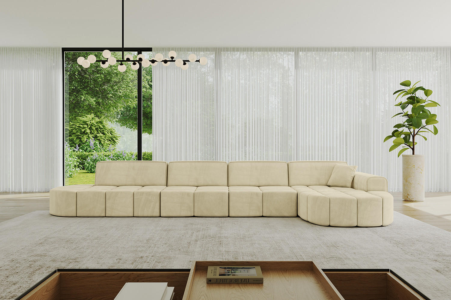 ECKSOFA Ottomane Rechts LIVO-L3 - 422x173x79,5 cm Beige - Beige, Holzwerkstoff/Textil (422/173cm) - ALTDECOR