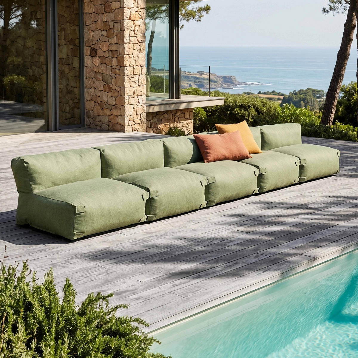 GARTENSOFA mit 5 Sitzplätzen, Kaktusgrünen - Grün, Textil - Oviala