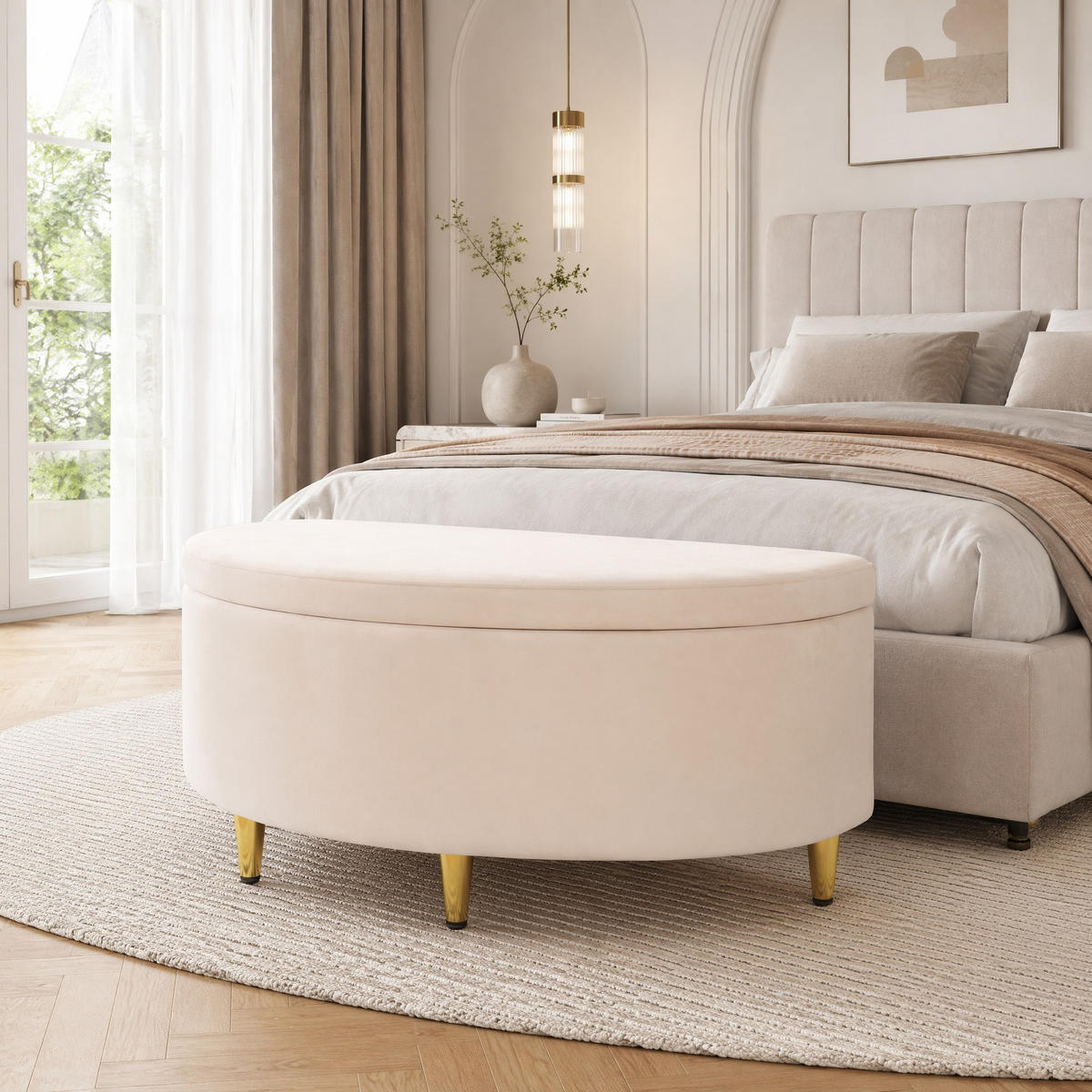 POLSTERBETT 90/40/42 cm in Beige aus Samt mit Stauraum - Beige, Textil (90/200cm) - Flora Grace