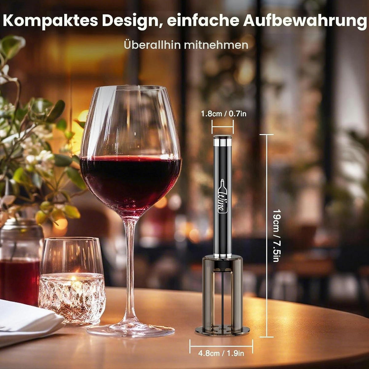 WEINÖFFNER Luftdruck Pumpenöffner - Silberfarben, Kunststoff (19cm)
