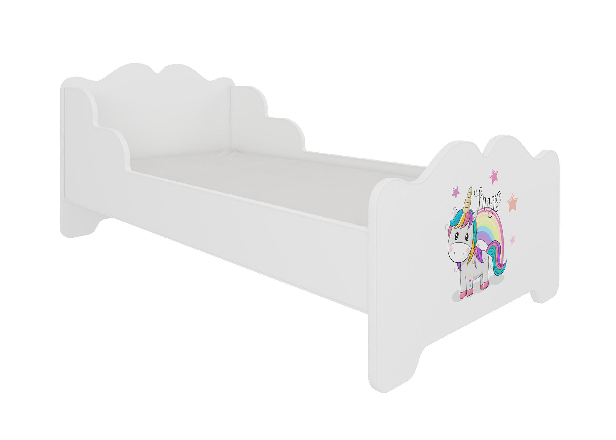 KINDERBETT Ximena 164 / 88 / 63cm weiß / Motiv Einhorn mit Regenbogen - Gelb/Weiß, Holz/Holzwerkstoff (80/160cm) - Feldmann-Wohnen