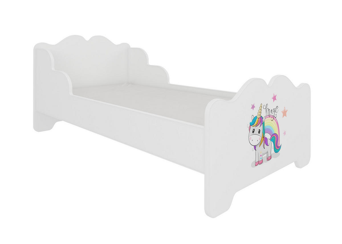 KINDERBETT Ximena 164 / 88 / 63cm weiß / Motiv Einhorn mit Regenbogen - Gelb/Weiß, Holz/Holzwerkstoff (80/160cm) - Feldmann-Wohnen